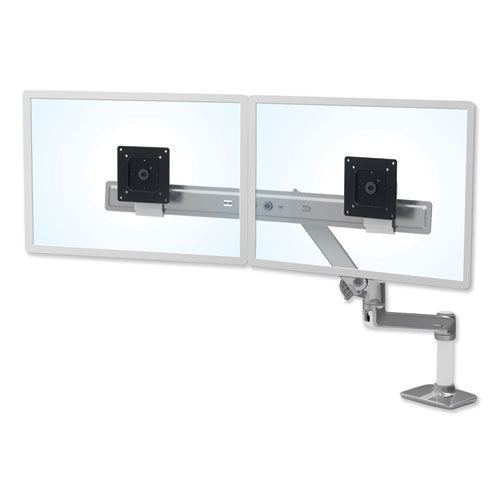 LX Dual Direct Monitor Arm, For 25" Monitors, 360 deg Rotation, 30 deg Tilt, 360 deg Pan, Polished Aluminum, Supports 11 lb-(ERG45489026)