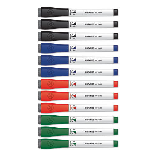Medium Point Low-Odor Dry-Erase Markers with Erasers, Medium Bullet Tip, Assorted Colors, 12/Pack-(UBR3980U0012)