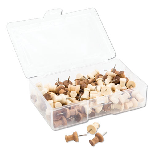 Fashion Push Pins, Wood, Assorted, 0.38", 100/Pack-(UBR3085U0624)