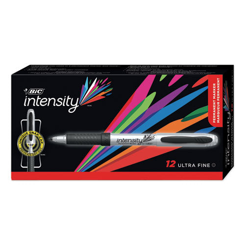 Intensity Ultra Fine Tip Permanent Marker, Extra-Fine Needle Tip, Tuxedo Black, Dozen-(BICGPMU11BK)