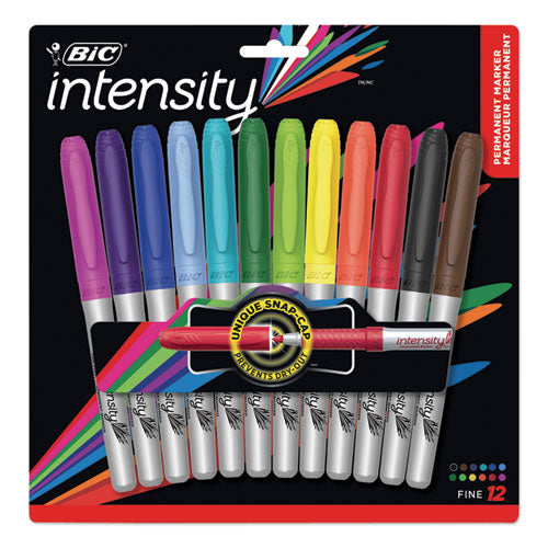 Intensity Fine Tip Permanent Marker, Fine Bullet Tip, Assorted Colors, 12/Set-(BICGPMAP12ASST)