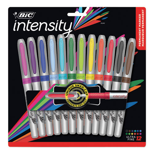 Intensity Ultra Fine Tip Permanent Marker, Extra-Fine Needle Tip, Assorted Colors, Dozen-(BICGPMUP12ASST)