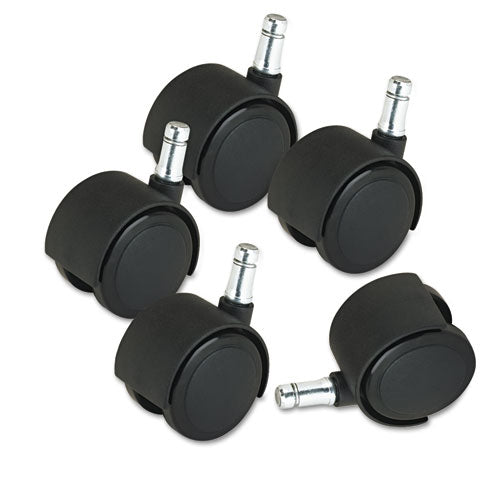 Deluxe Duet Casters, Grip Ring Type B and Type K Stems, 2" Hard Nylon Wheel, Matte Black, 5/Set-(MAS23622)