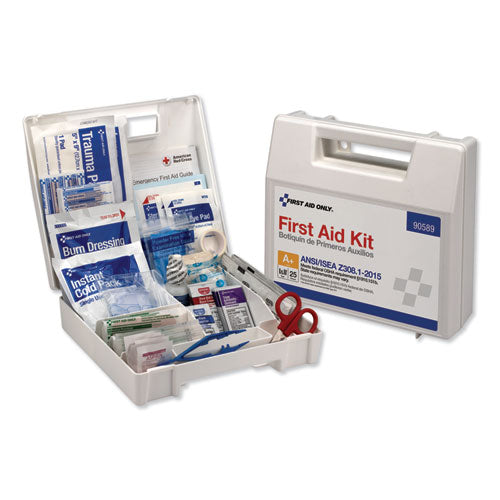 ANSI 2015 Compliant Class A+ Type I and II First Aid Kit for 25 People, 141 Pieces, Plastic Case-(FAO90589)