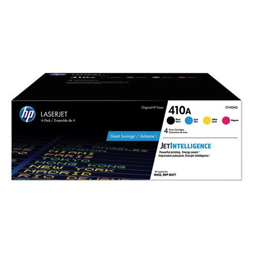 HP 410A, (CF410A-Q) 4-Pack Black/Cyan/Magenta/Yellow Original LaserJet Toner Cartridges-(HEWCF410AQ)