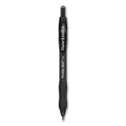 Profile Ballpoint Pen, Retractable, Medium 1 mm, Black Ink, Translucent Black Barrel, Dozen-(PAP2095470)