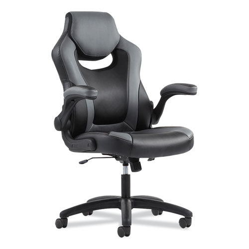 9-One-One High-Back Racing Style Chair with Flip-Up Arms, Supports Up to 225 lb, Black Seat, Gray Back, Black Base-(BSXVST911)