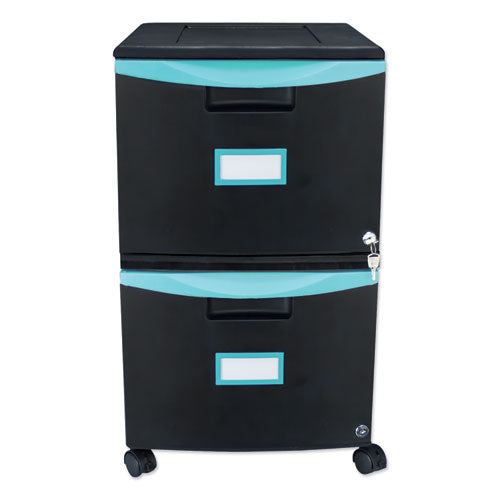 Two-Drawer Mobile Filing Cabinet, 2 Legal/Letter-Size File Drawers, Black/Teal, 14.75" x 18.25" x 26"-(STX61315U01C)