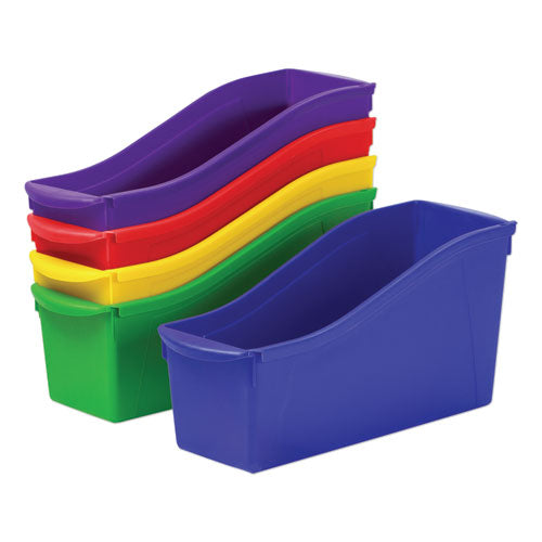 Interlocking Book Bins with Clear Label Pouches, 4.75" x 12.63" x 7", Assorted Colors, 5/Pack-(STX70105U06C)