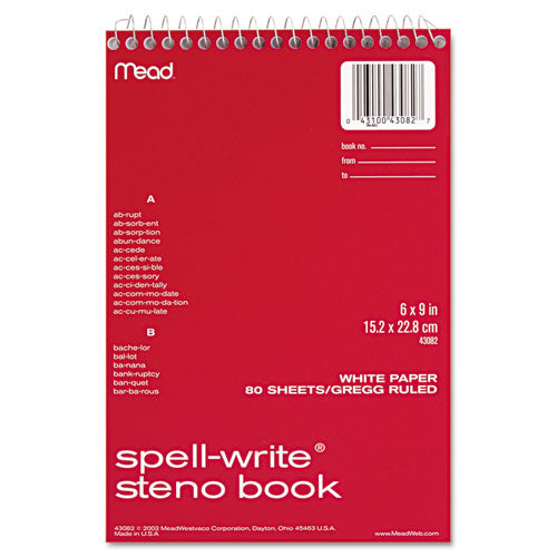 Spell-Write Wirebound Steno Pad, Gregg Rule, Randomly Assorted Cover Colors, 80 White 6 x 9 Sheets-(MEA43082)