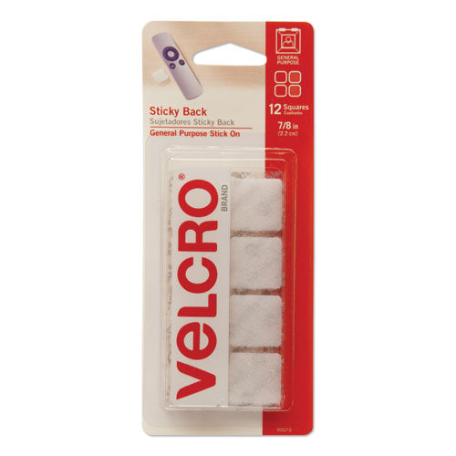 Sticky-Back Fasteners, Removable Adhesive, 0.88" x 0.88", White, 12/Pack-(VEK90073)