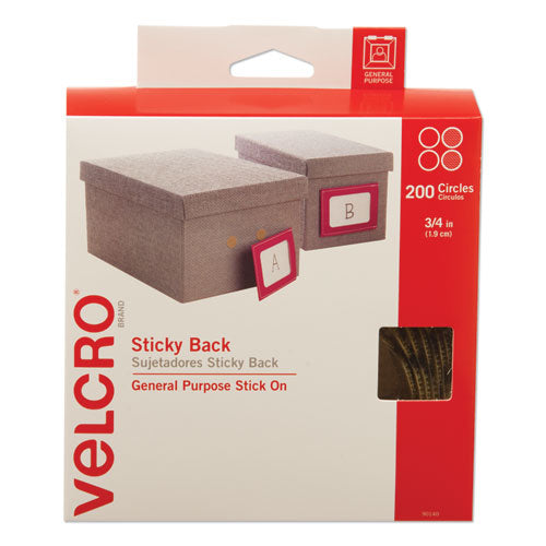 Sticky-Back Fasteners with Dispenser Box, Removable Adhesive, 0.75" dia, Beige, 200/Roll-(VEK90140)