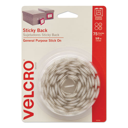 Sticky-Back Fasteners, Removable Adhesive, 0.63" dia, White, 75/Pack-(VEK90090)