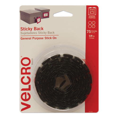 Sticky-Back Fasteners, Removable Adhesive, 0.63" dia, Black, 75/Pack-(VEK90089)