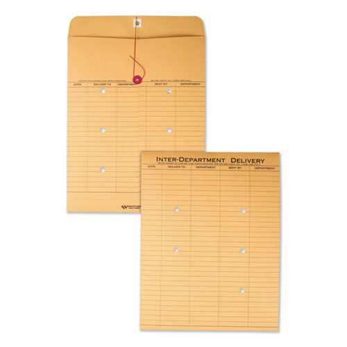 Recycled Kraft String/Button Interoffice Envelope, #97, Two-Sided Five-Column Format, 52-Entries, 10 x 13, Brown Kraft,100/CT-(QUA63560)