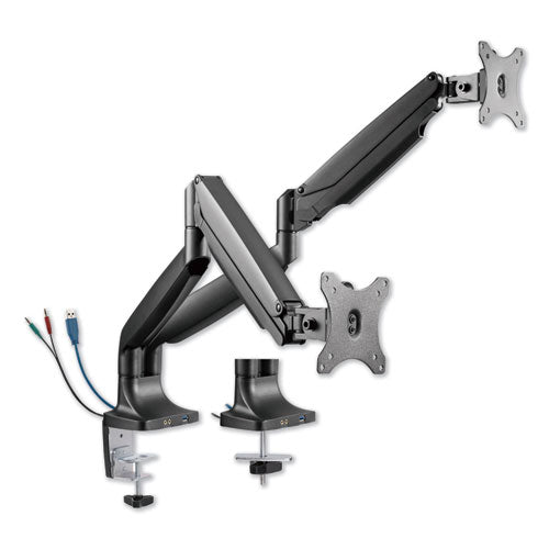 AdaptivErgo Dual Monitor Arm with USB, For 27" Monitors, 180 deg Rotation, 30 deg Tilt, 135 deg Pan, Black, Supports 11 lb-(ALEAEMA2H)