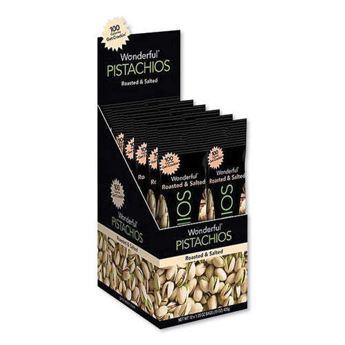 Wonderful Pistachios, Roasted and Salted, 1.25 oz Tube, 12/Box-(WONPAR91345)