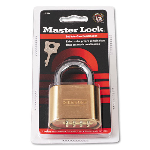 Resettable Combination Padlock, 2" Wide, Brass-(MLK175D)