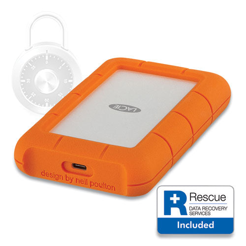 Rugged Secure External Hard Drive, 2 TB, Thunderbolt 3/USB-C/USB 3.0, Orange/Silver-(CIESTFR2000403)