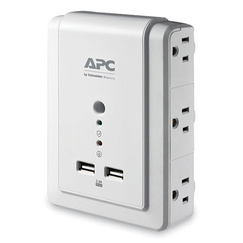 SurgeArrest Wall-Mount Surge Protector, 6 AC Outlets/2 USB Ports, 1,020 J, White-(SEUP6WU2)