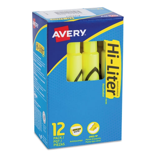 HI-LITER Desk-Style Highlighters, Fluorescent Yellow Ink, Chisel Tip, Yellow/Black Barrel, Dozen-(AVE24000)