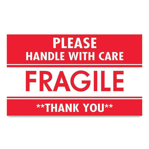 Pre-Printed Message Labels, Fragile-Please Handle with Care-Thank You, 3 x 5, Red/White, 500/Roll-(MXPLABDL1270)