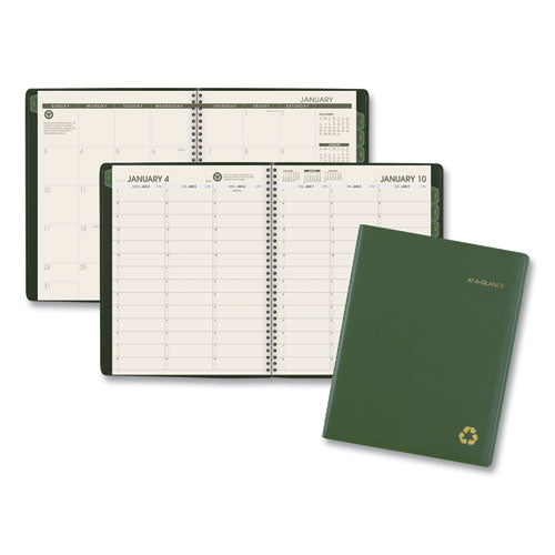 Recycled Weekly Vertical-Column Format Appointment Book, 11 x 8.25, Green Cover, 12-Month (Jan to Dec): 2023-(AAG70950G60)