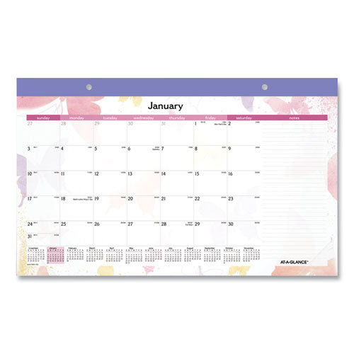 Watercolors Monthly Desk Pad Calendar, Watercolor Artwork, 17.75 x 11, Purple Binding/Clear Corners, 12-Month (Jan-Dec): 2023-(AAGSK91705)