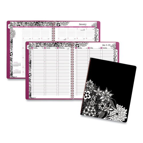 Floradoodle Weekly/Monthly Professional Planner, Adult Coloring Artwork, 11 x 8.5, B/W Cover, 12-Month (Jan-Dec): 2023-2024-(AAG589905)