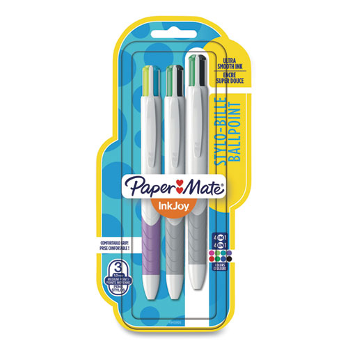 InkJoy Quatro Multi-Function Ballpoint Pen, Retractable, Medium 1mm, Assorted Business/Fashion Ink Colors, White Barrel, 3/PK-(PAP1832419PK)