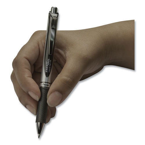 EnerGel RTX Gel Pen, Retractable, Medium 0.7 mm, Black Ink, Black/Silver Barrel, 6/Pack-(PENBL77BP6A)