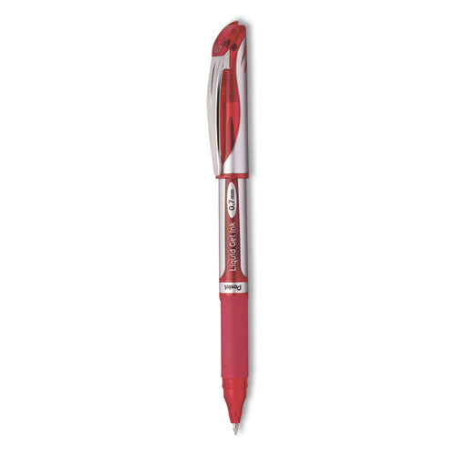 EnerGel Deluxe Gel Pen, Stick, Medium 0.7 mm, Red Ink, Silver/Red Barrel, Dozen-(PENBL57BDZ)