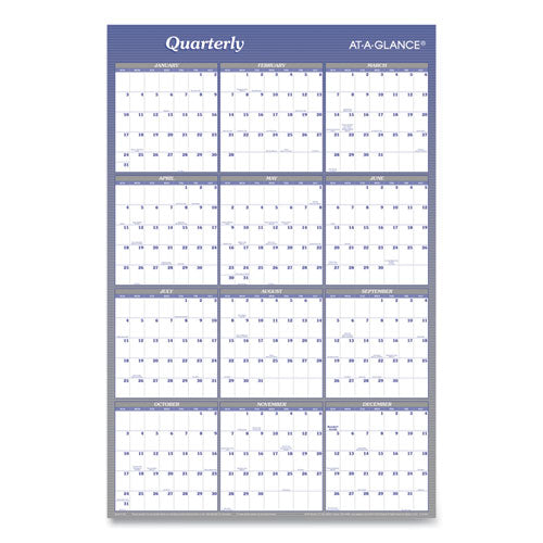 Vertical/Horizontal Erasable Quarterly/Monthly Wall Planner, 24 x 36, White/Blue Sheets, 12-Month (Jan to Dec): 2023-(AAGA1102)