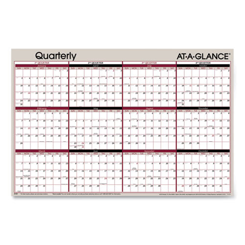 Vertical/Horizontal Erasable Quarterly/Monthly Wall Planner, 24 x 36, White/Black/Red Sheets, 12-Month (Jan to Dec): 2023-(AAGA123)