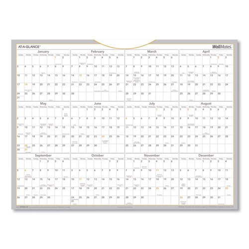 WallMates Self-Adhesive Dry Erase Yearly Planning Surfaces, 24 x 18, White/Gray/Orange Sheets, 12-Month (Jan to Dec): 2023-(AAGAW506028)