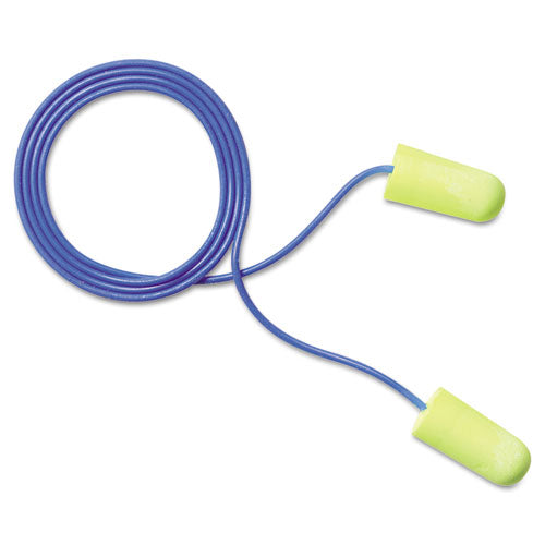 E-A-Rsoft Yellow Neon Soft Foam Earplugs, Corded, Regular Size, 200 Pairs/Box-(MMM3111250)