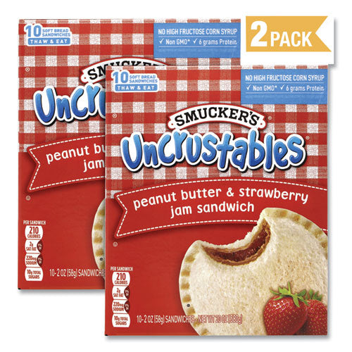 UNCRUSTABLES Soft Bread Sandwiches, Strawberry Jam, 2 oz, 10 Sandwiches/Pack, 2 Packs/Box, Ships in 1-3 Business Days-(GRR90300133)