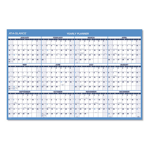 Horizontal Reversible/Erasable Wall Planner, 48 x 32, White/Blue Sheets, 12-Month (Jan to Dec): 2023-(AAGPM30028)