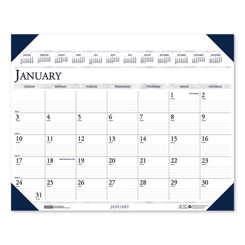 Executive Monthly Desk Pad Calendar, 24 x 19, White/Blue Sheets, Blue Corners, 12-Month (Jan to Dec): 2023-(HOD180HD)