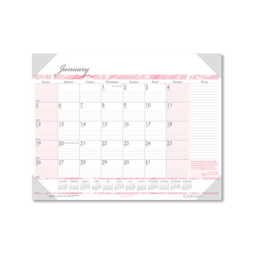 Recycled Monthly Desk Pad Calendar, Breast Cancer Awareness Artwork, 22 x 17, Black Binding/Corners,12-Month (Jan-Dec): 2023-(HOD1467)