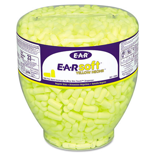 E-A-Rsoft Neon Tapered Earplug Refill, Cordless, Yellow, 500/Box-(MMM3911004)