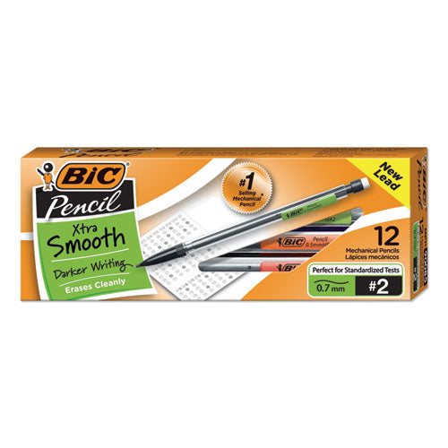 Xtra Smooth Mechanical Pencil, 0.7 mm, HB (#2.5), Black Lead, Clear Barrel, Dozen-(BICMP11)