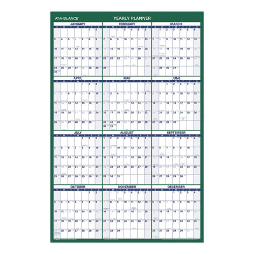 Vertical Erasable Wall Planner, 24 x 36, White/Green Sheets, 12-Month (Jan to Dec): 2023-(AAGPM21028)