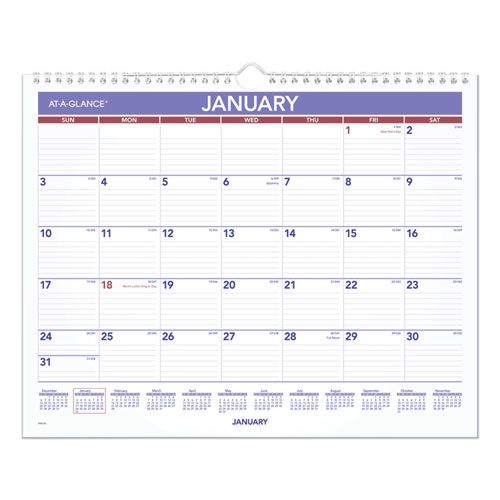 Monthly Wall Calendar, 15 x 12, White/Red/Blue Sheets, 12-Month (Jan to Dec): 2023-(AAGPM828)