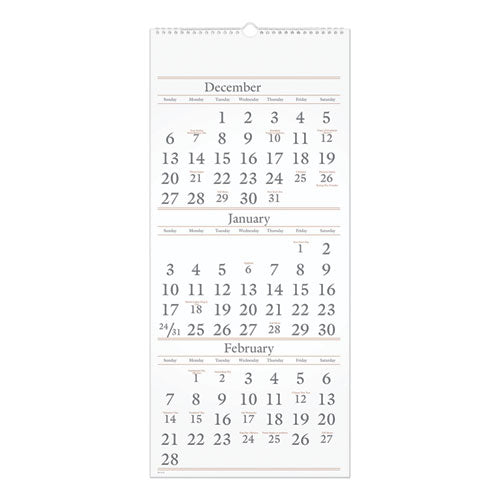 Three-Month Reference Wall Calendar, 12 x 27, White Sheets, 15-Month (Dec to Feb): 2022 to 2024-(AAGSW11528)