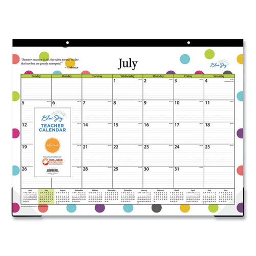 Teacher Dots Academic Desk Pad, 22 x 17, Black Binding, Clear Corners, 12-Month (July to June): 2022 to 2023-(BLS105496)