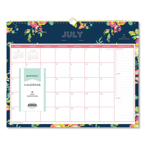 Day Designer Peyton Academic Wall Calendar, Floral Artwork, 15 x 12, White/Navy Sheets, 12-Month (July-June): 2022-2023-(BLS107934)