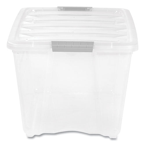 Stack and Pull Latching Flat Lid Storage Box, 13.5 gal, 22" x 16.5" x 13.03", Clear-(IRS100243)