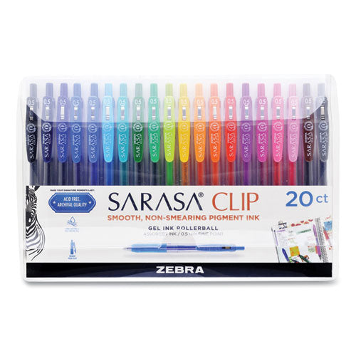 Sarasa Clip Gel Pen, Retractable, Fine 0.5 mm, Assorted Ink and Barrel Colors, 20/Pack-(ZEB47220)