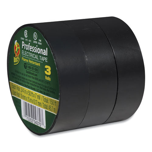 Pro Electrical Tape, 1" Core, 0.75" x 50 ft, Black, 3/Pack-(DUC299004)